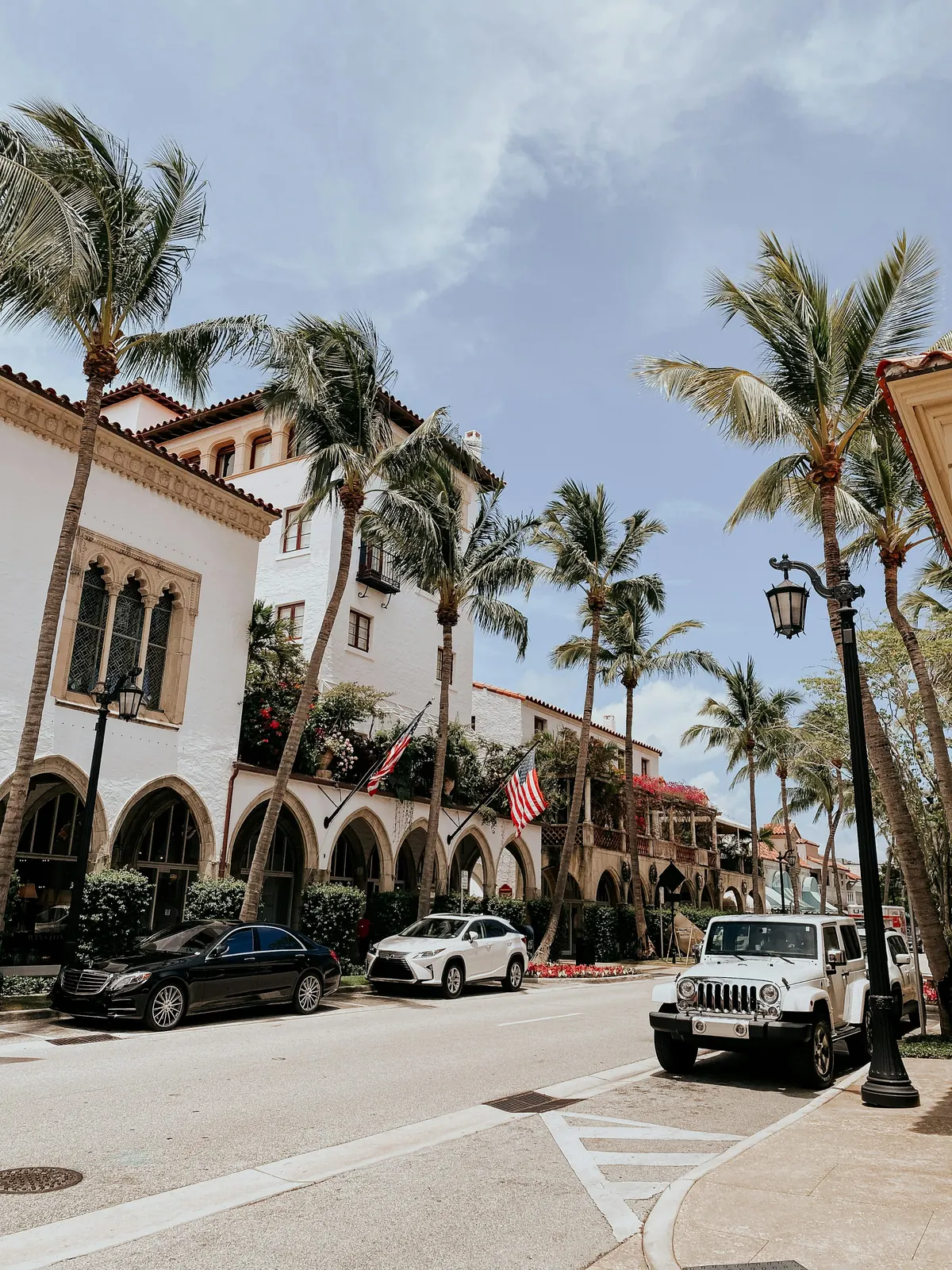 Palm-lined shopping street in Palm Beach